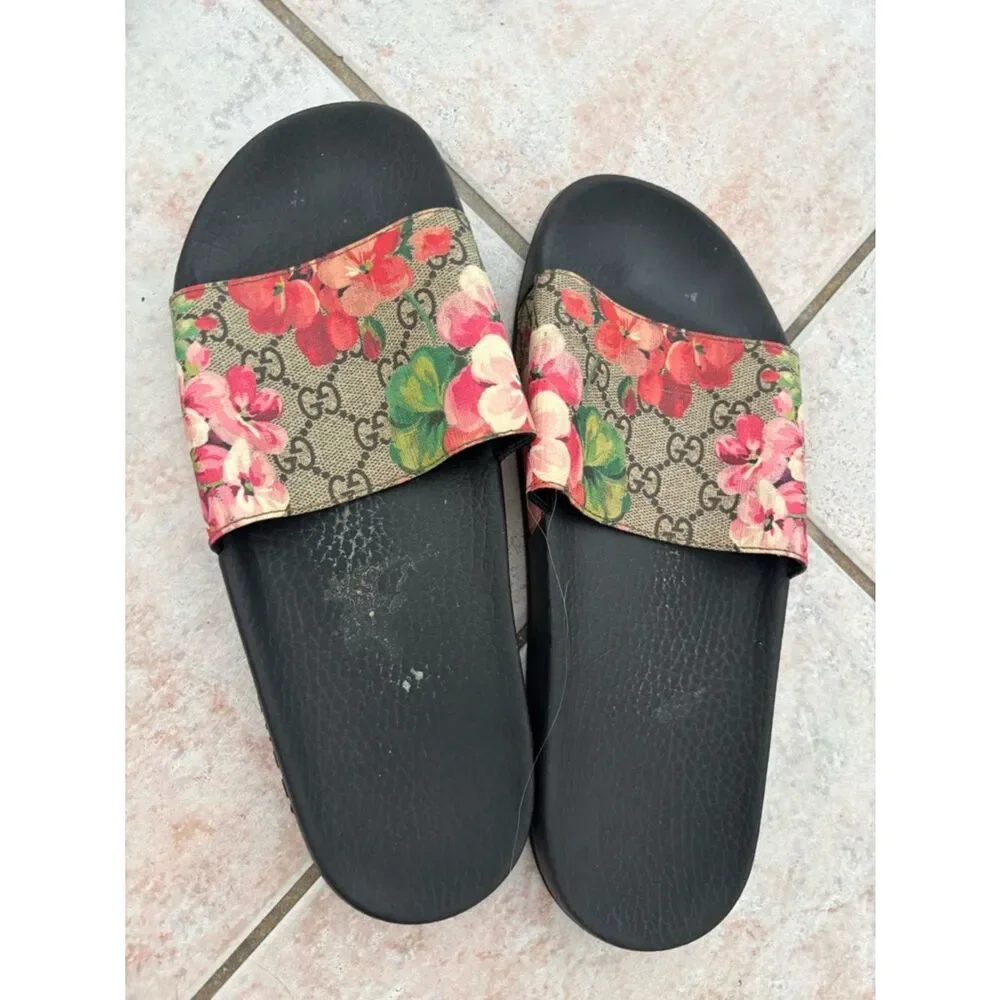 Gucci Supreme GG Blooms shower Slide Sandals Floral Pool shoes flats logo - Picture 8 of 10